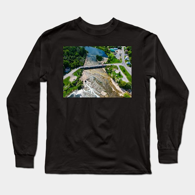 Arial view of a river on a sunny day Long Sleeve T-Shirt by josefpittner